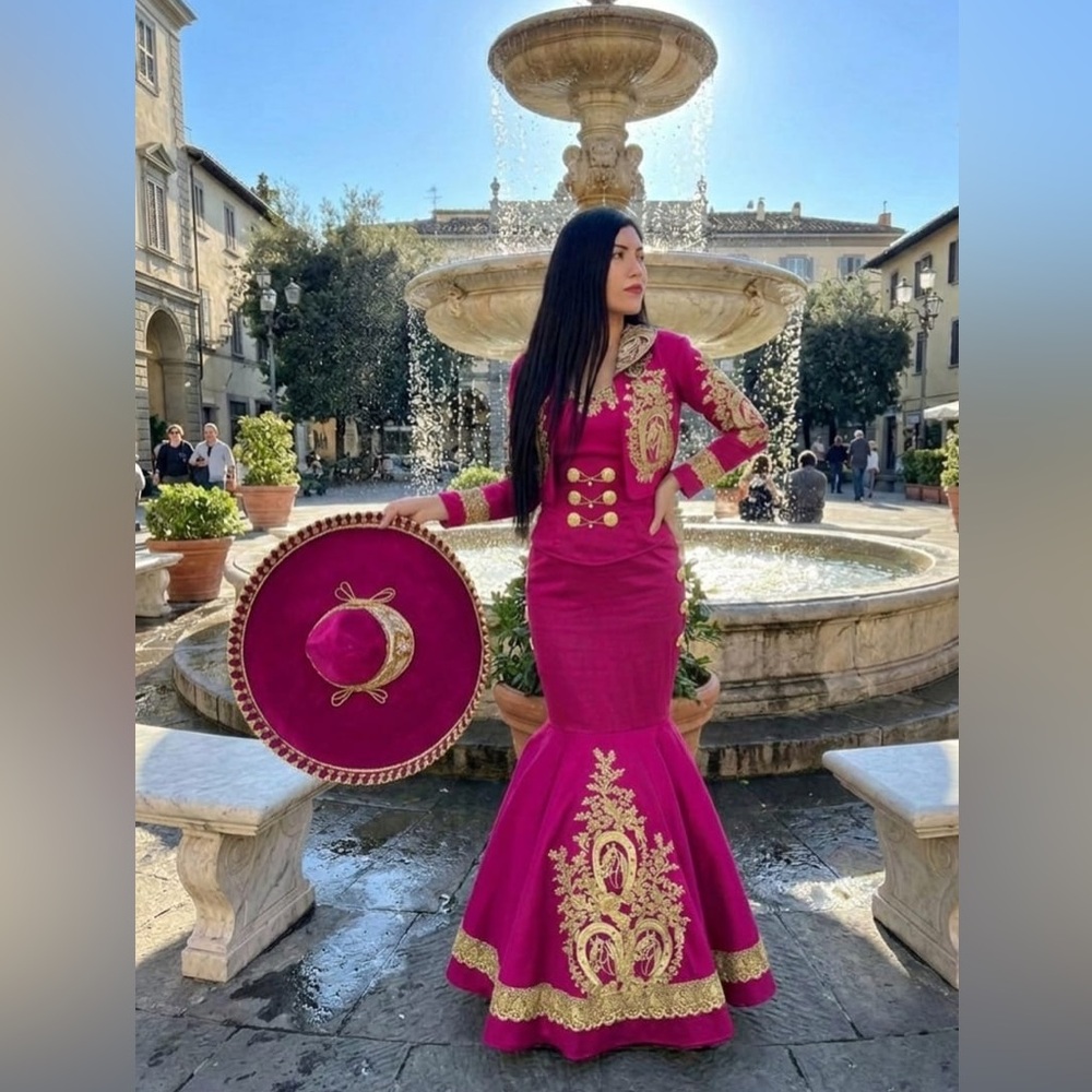 Elegant Pink and Gold Embroidered Dress